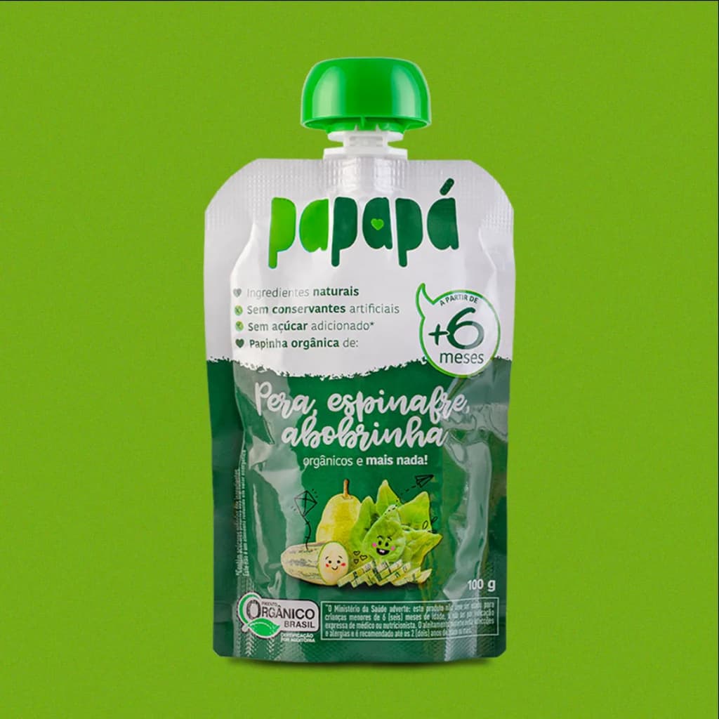 Papinha Squeeze Orgânica Papapá sabor Pera, Espinafre e Abobrinha - 100g