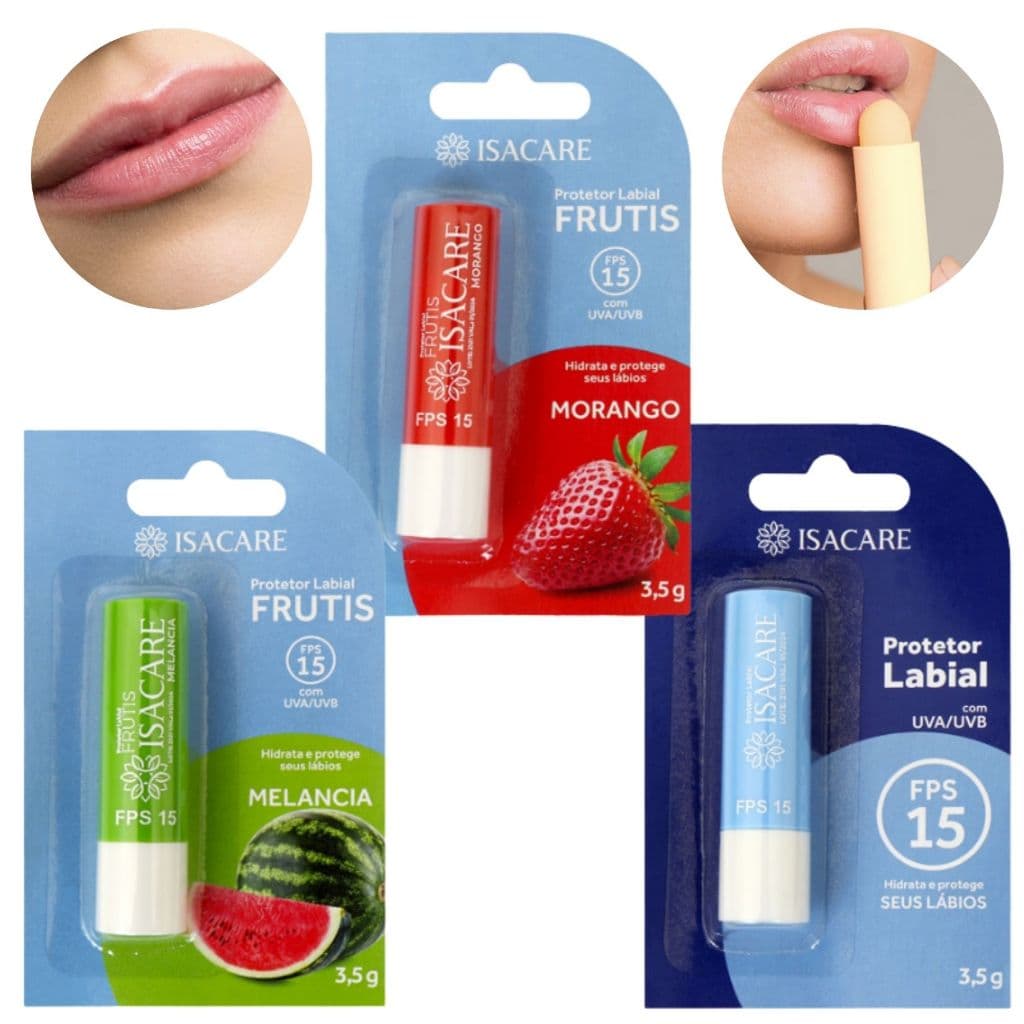 Protetor Solar Labial Isacare Hidratante Lip Balm batom Lábios Fps 15 3,5gr