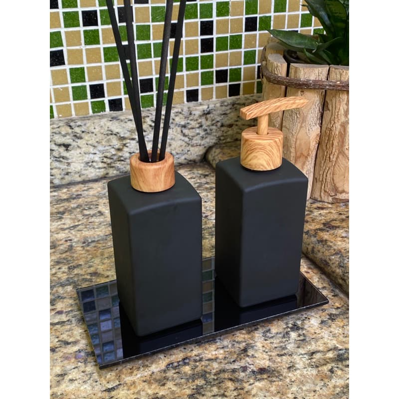 Kit Lavabo Moderno c/ 3 Peças Preto Fosco Difusor Aromatizador e Saboneteira Banheiro Sala Escritório