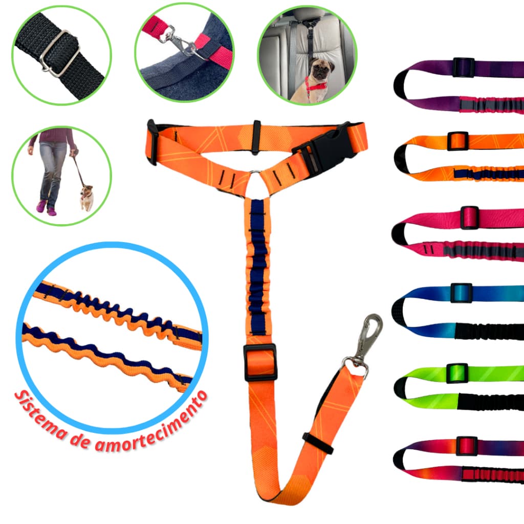 Cinto De Segurança Pet encosto de cabeça Com Amortecedor Anti Impacto Compatível Com Todos Modelos De Veículos