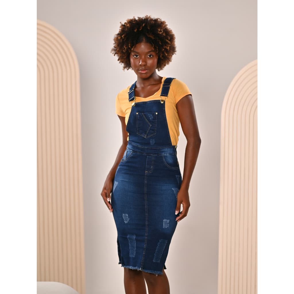 Jardineira Jeans Moda Evangélica Destroyed Anagrom