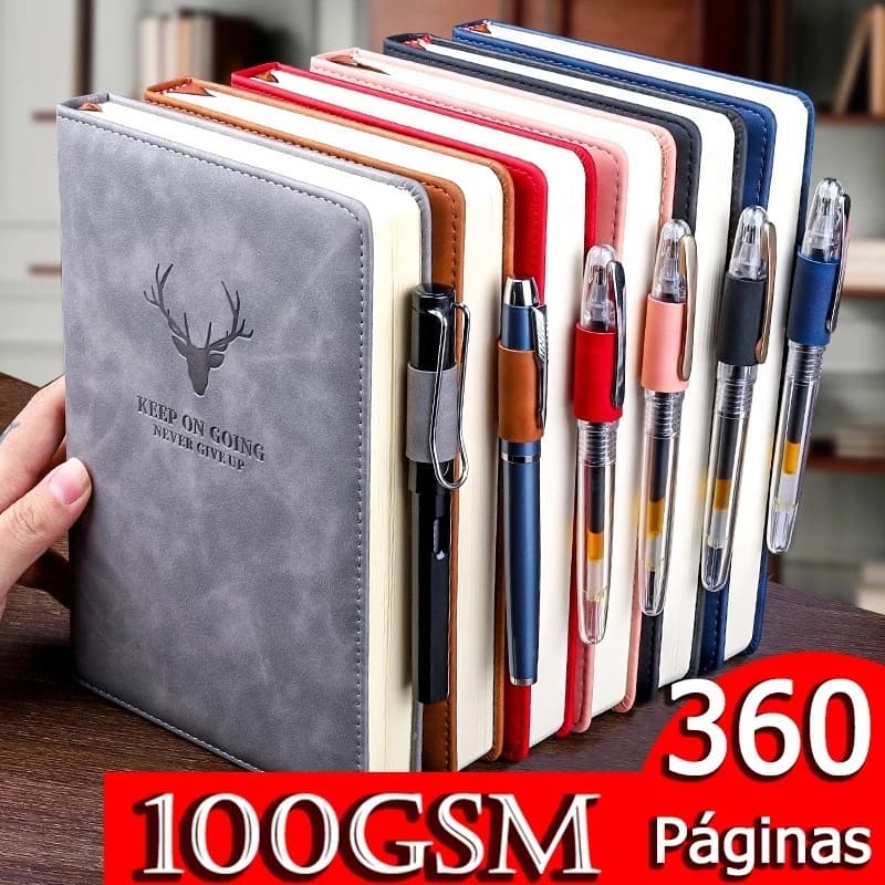 Caderno A5 de couro macio 180 folhas ( 360 páginas )retro notebook para agenda