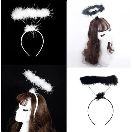 Tiara Anjo Branco ou Preto Carnaval Festa Fantasia 1 peça