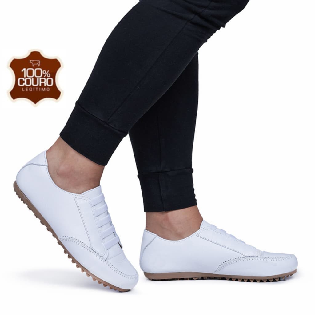 Tênis Feminino Sapatênis Mocassim Mocatênis Couro Legítimo Branco
