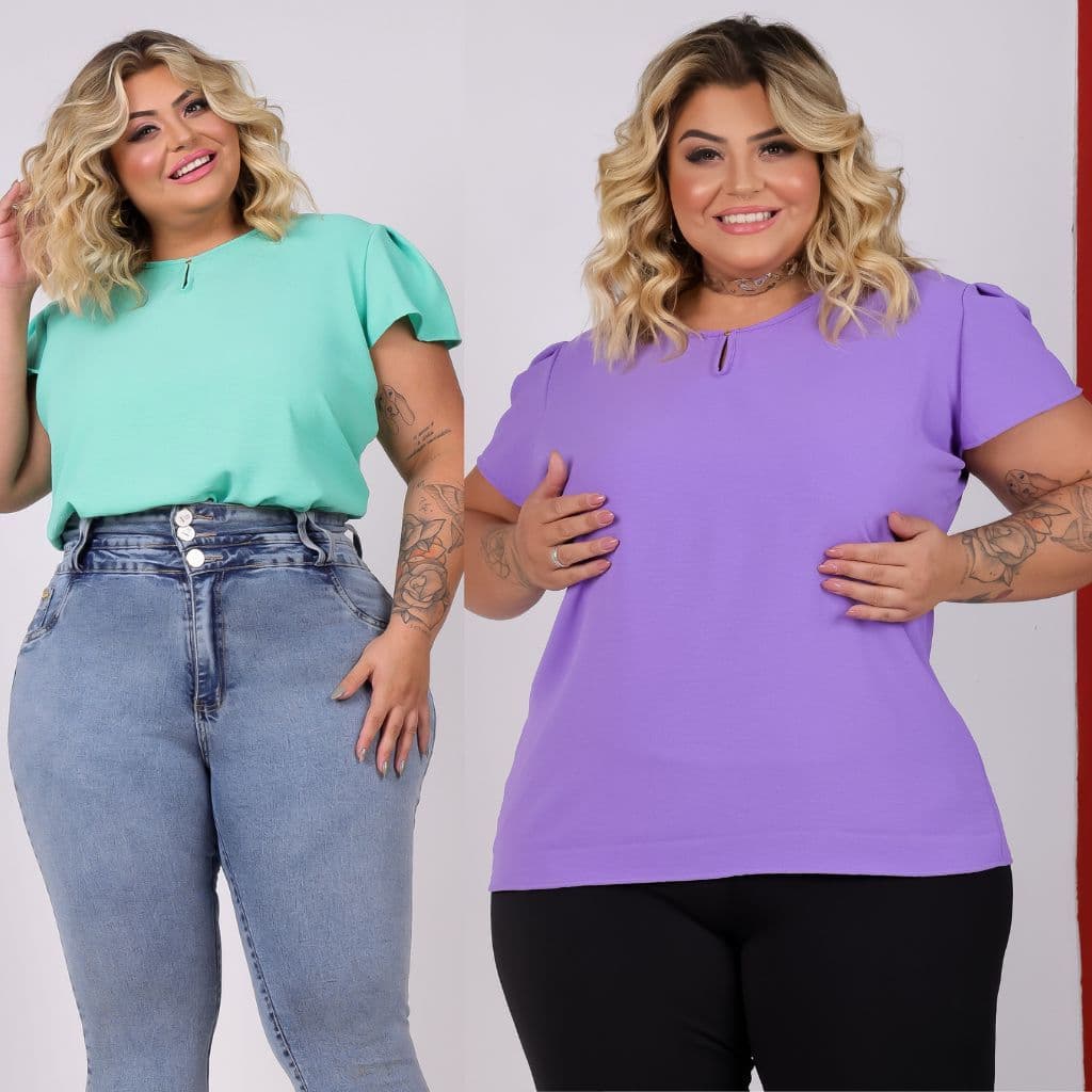 Blusa Blusinha Plus Size Manga Com Prega Feminina
