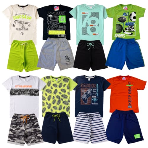 Kit Sortido 10 Peças de Roupas Infantil Menino 5 Camisetas + 5 Bermudas = 5 Conjuntos de Roupa Infantil MeninoVerão