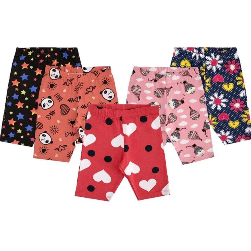 Bermuda Short ciclista Infantil KIT 3 PEÇAS CORES E ESTAMPAS SORTIDAS