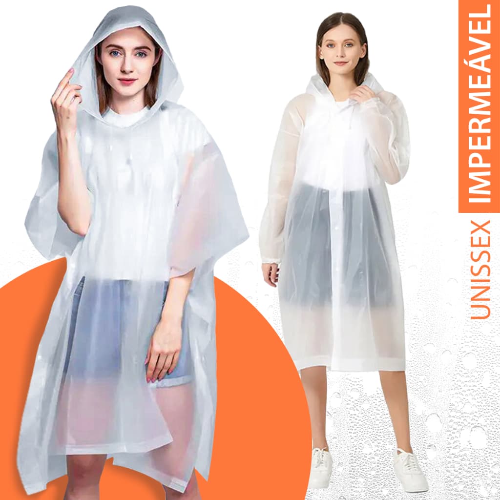 Capa De Chuva Com Capuz Unissex Grossa Comprida Transparente Reforçada Reutilizável