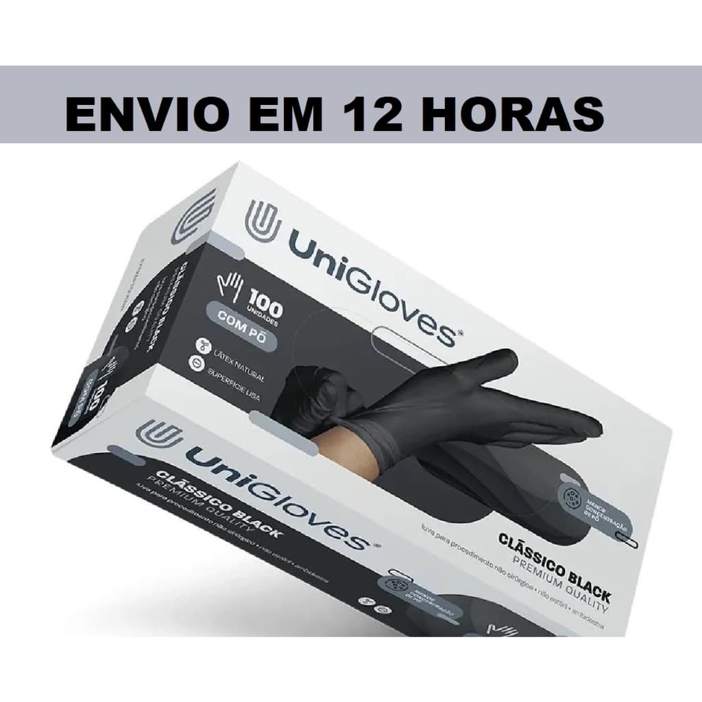 Kit 2 Luva Descartável Preta Black Látex Com Pó Cx C/200 Unigloves