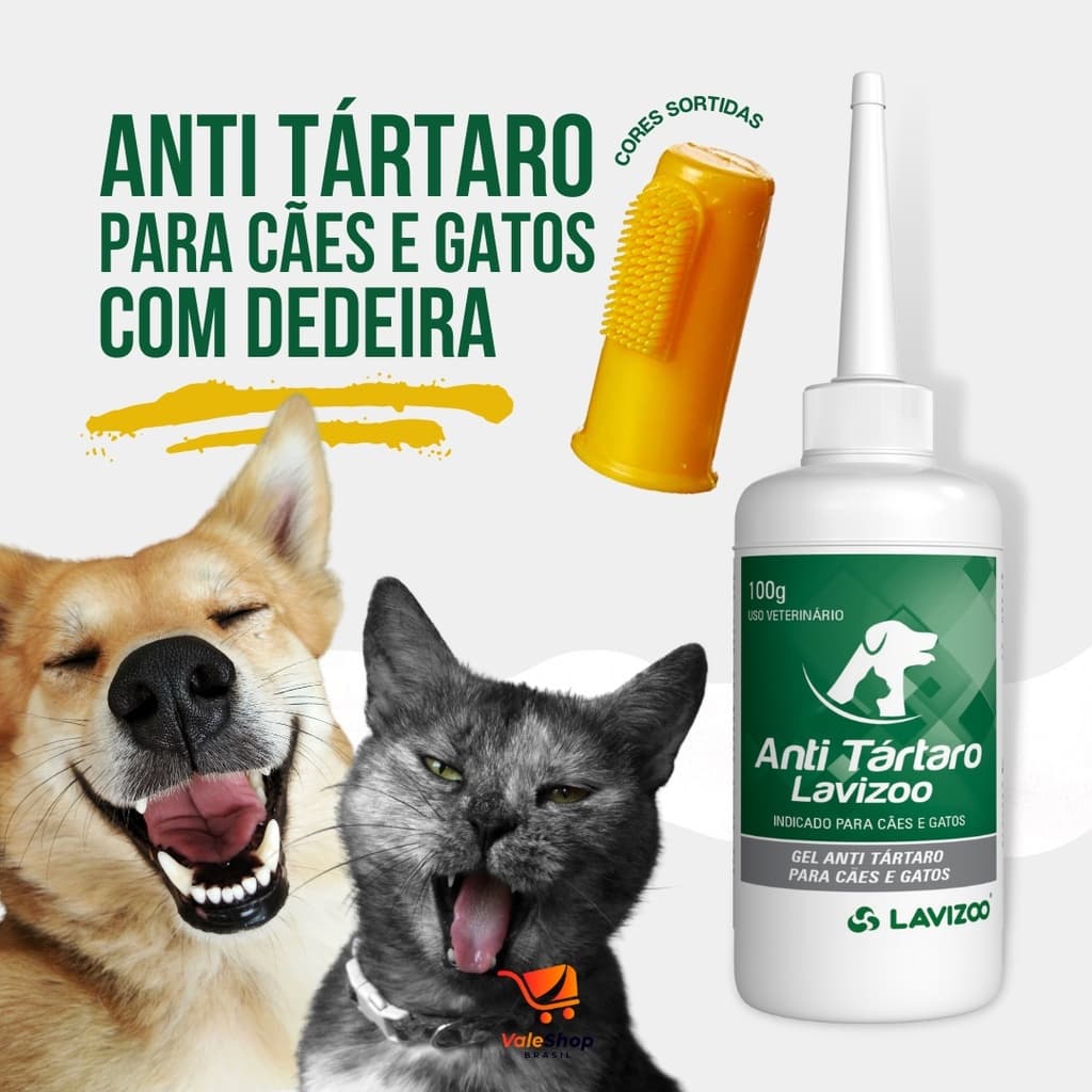 Anti Tártaro Cães e Gatos 100g Lavizoo + Dedeira Escova de Dente Pet Silicone