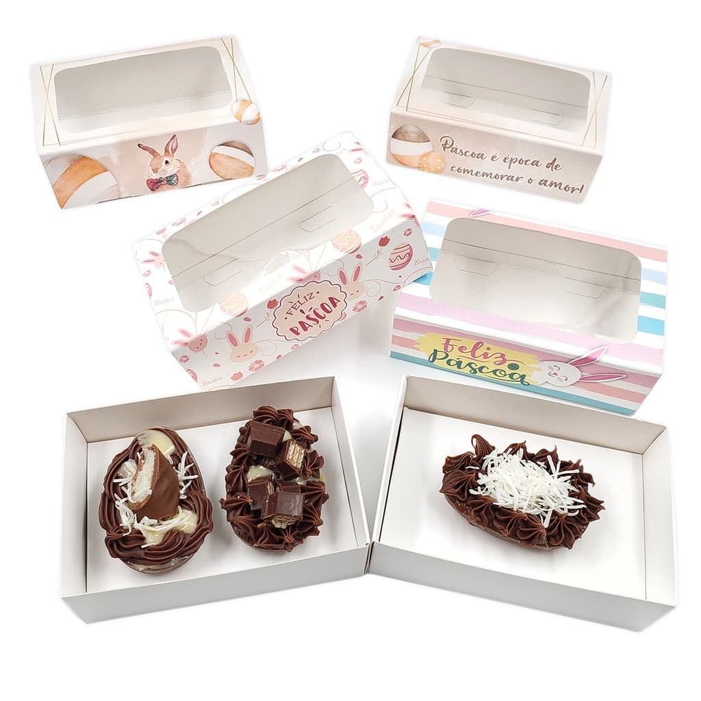 Caixa Para Ovo De Colher (10un.) Caixa Degustação Para Ovos De 50g com berço 1 ou 2 cavidades
