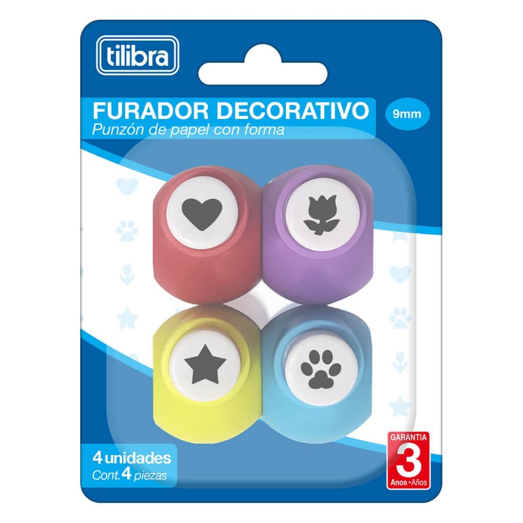 Kit Furador Decorativo Com 4 unidades Sortido 9mm Tilibra