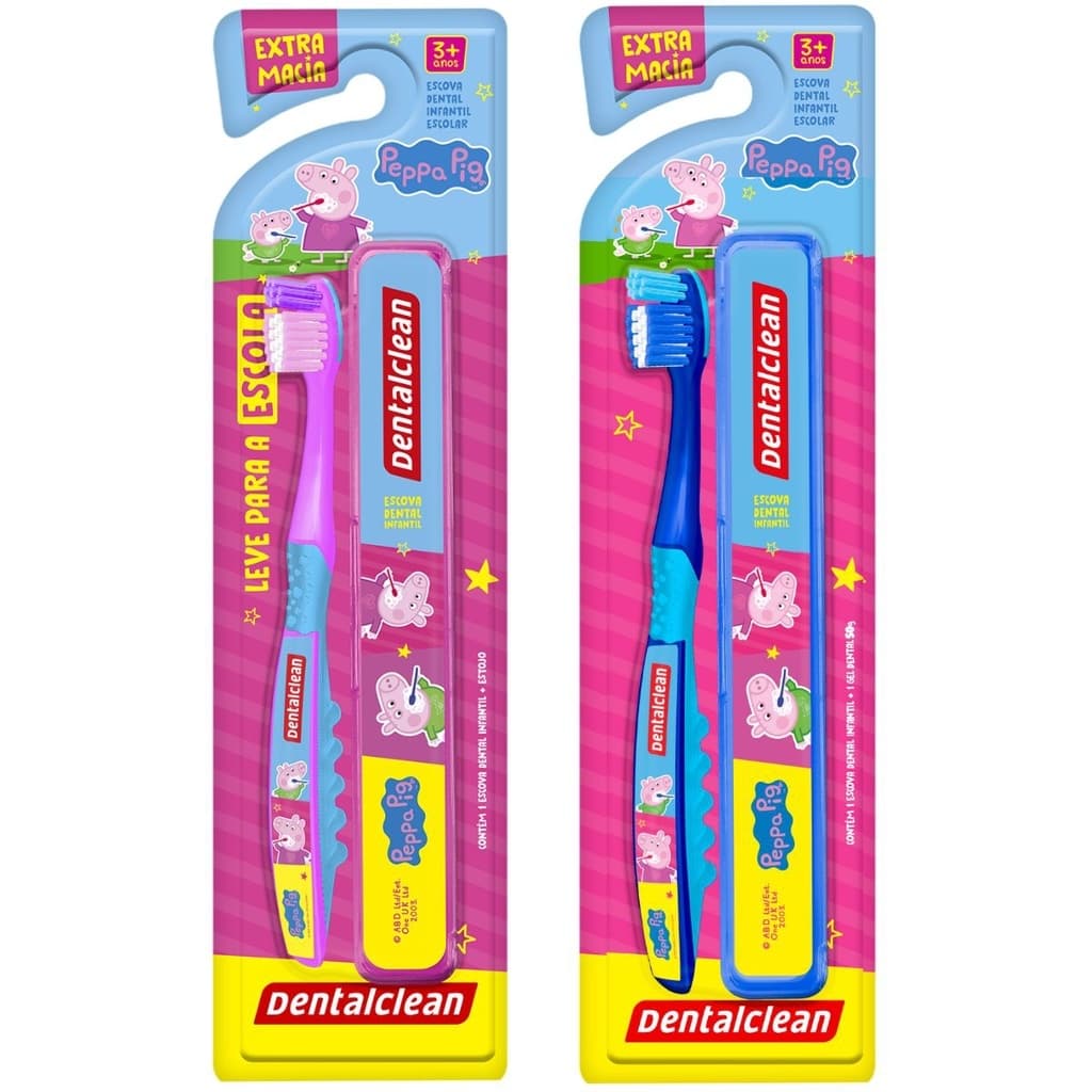 Kit Escova Dental Infantil Extra Macia Dentalclean Peppa Pig + Estojo