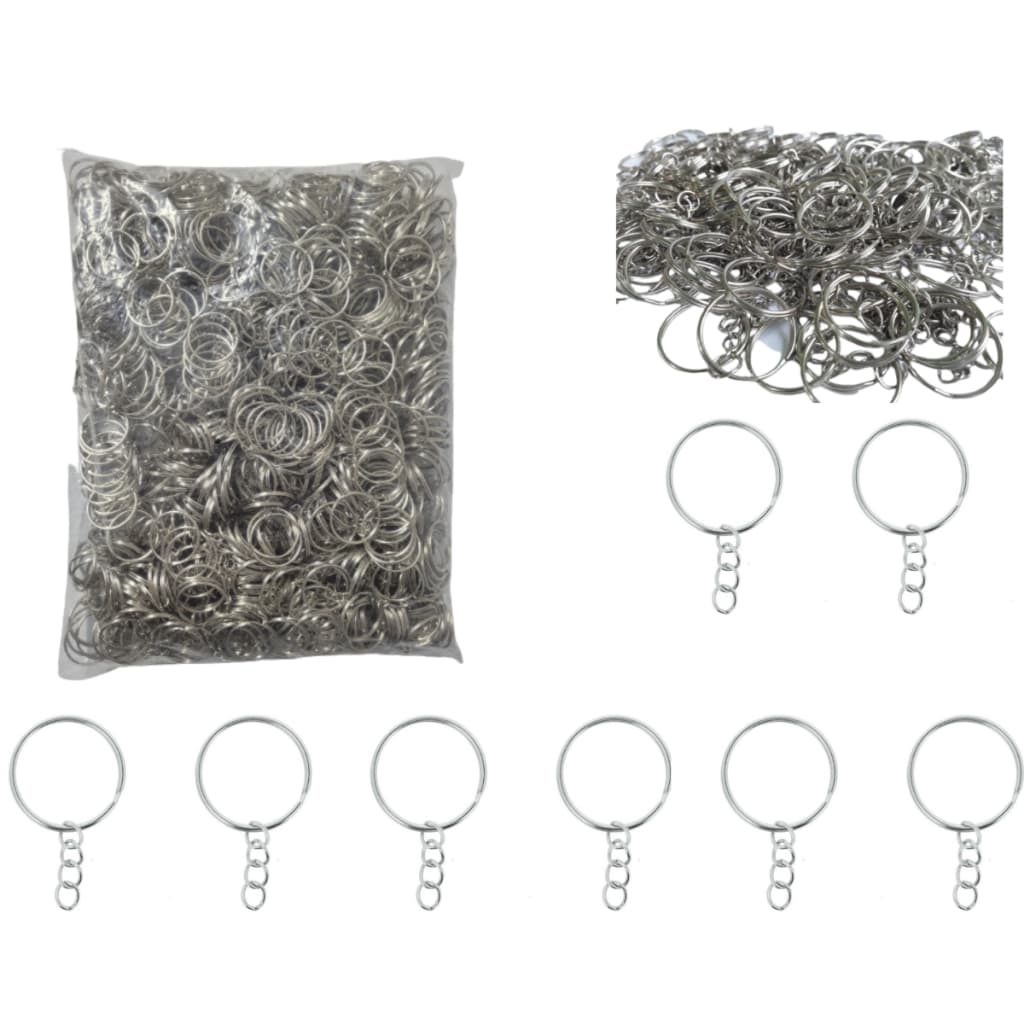 Argola de  Chaveiro Com Corrente 4 Elos - 21mm Niquel (Prateada) - 100 Unidades - 250 Unidades - 500 Unidades