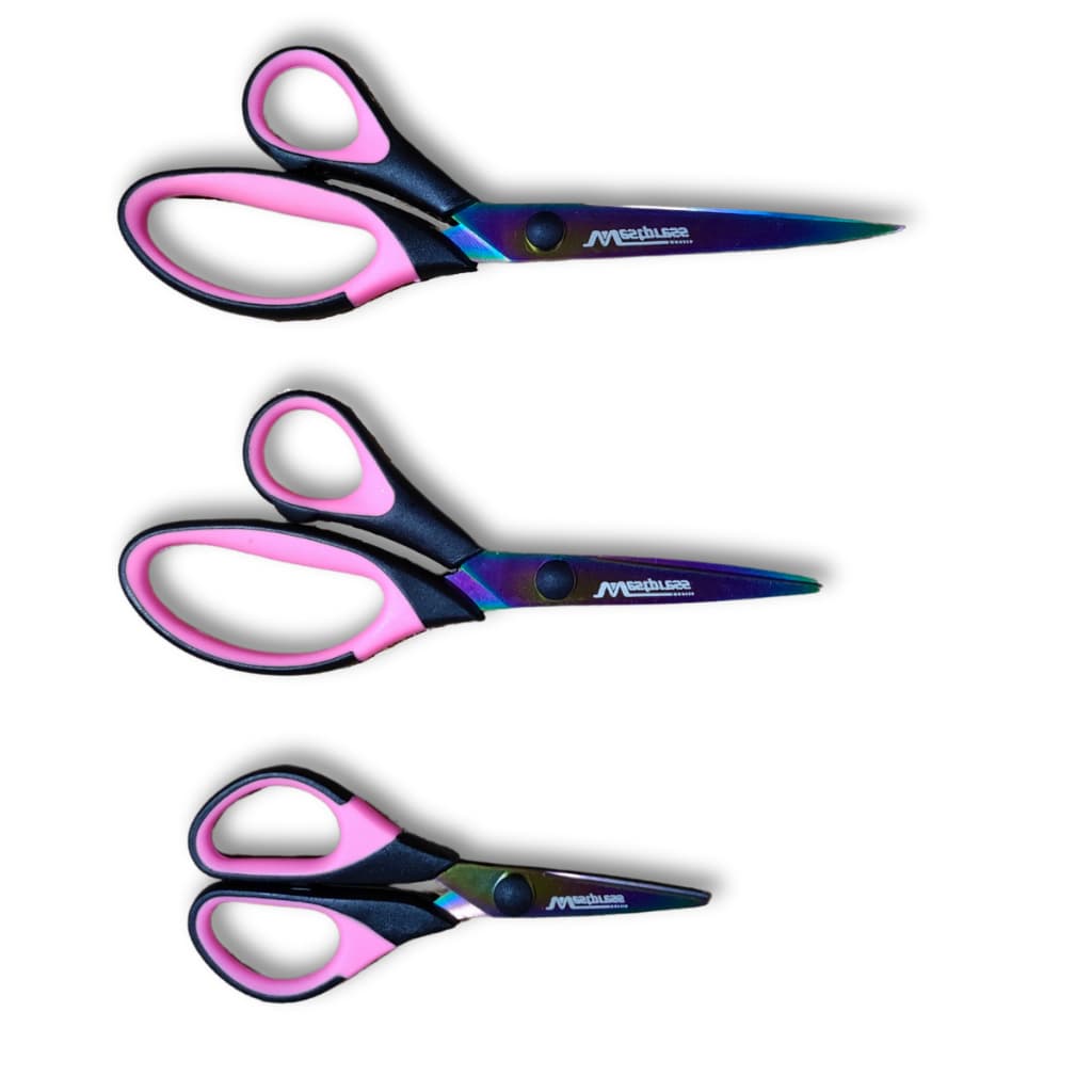 Kit 3 Tesouras Titanium PROFISSIONAL PRETO COM ROSA  - Não Perde o Corte