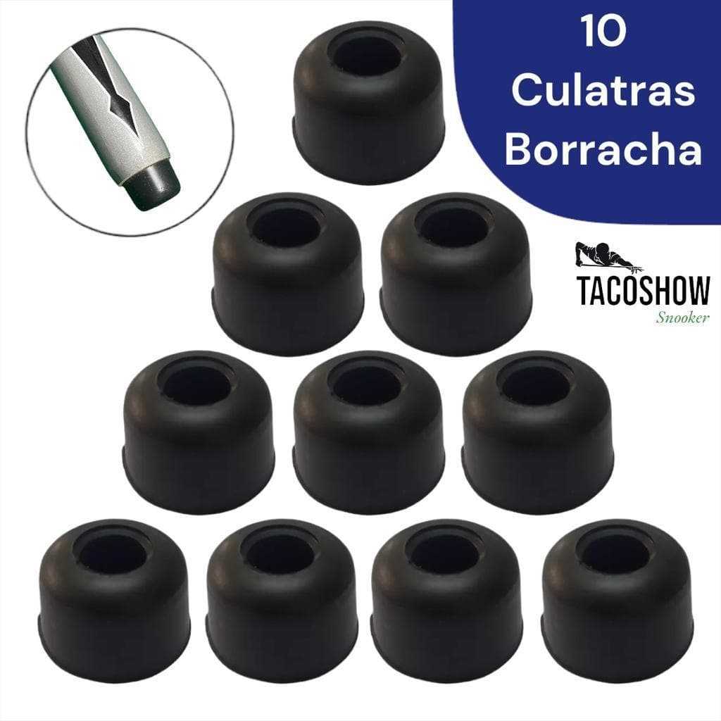 Kit 10 Culatra Borracha Pé de Taco Preta Macia p/ Taco Simples de Bar Bilhar Sinuca
