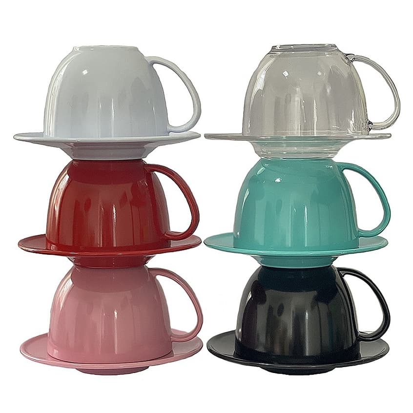 Kits com 03, 06 ou 12 Xícaras de Chá 180ml com Pires Tradicional Acrílico