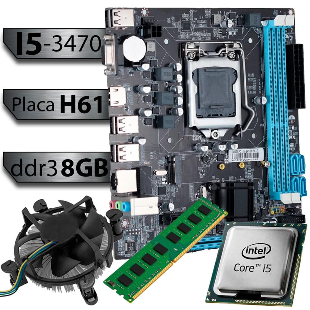 Kit Pl Mãe H61 + Processador I5 3470 + Memória ddr3 8gb + Cooler