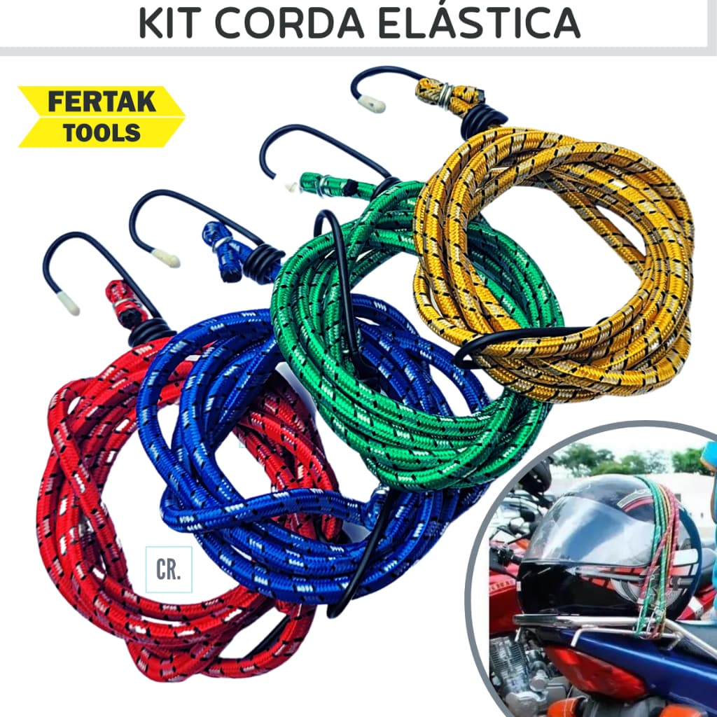 Corda Elástica Para Pagageiro Cordas de 1,20mt, 1,50mt ou 2,00mt P/ Moto ou Bike Resistente Estique