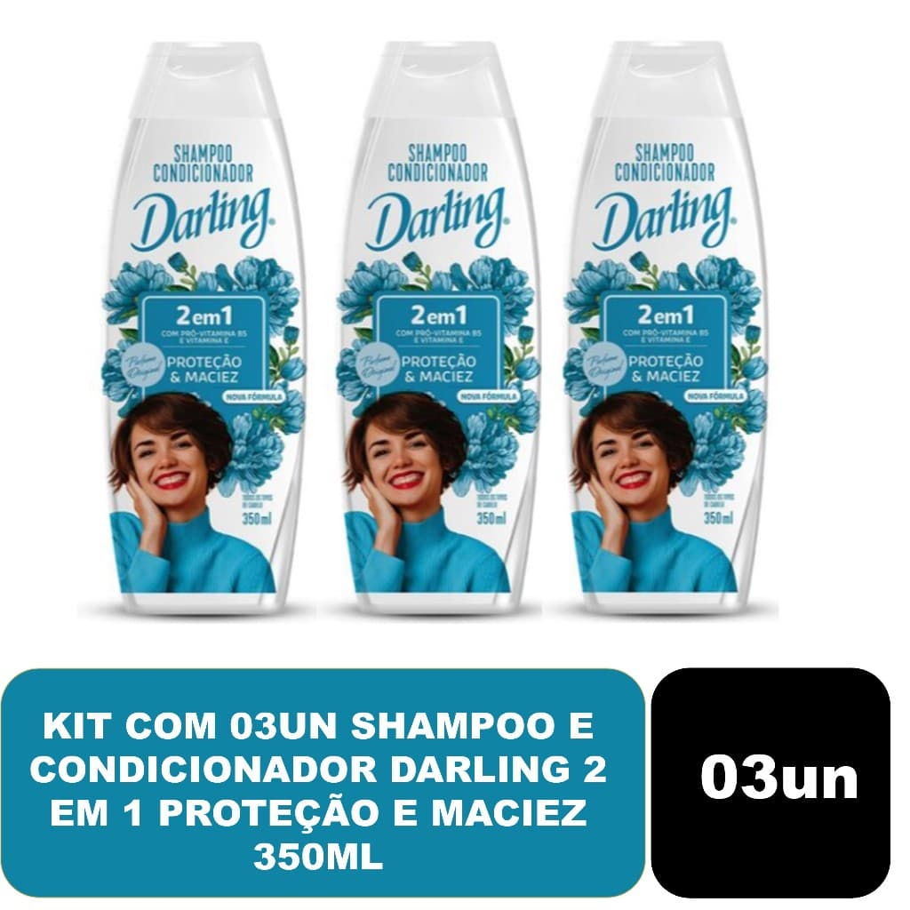 Kit com 03un Shampoo/Condicionador Darling 2 em 1 Proteção e Maciez 350ml