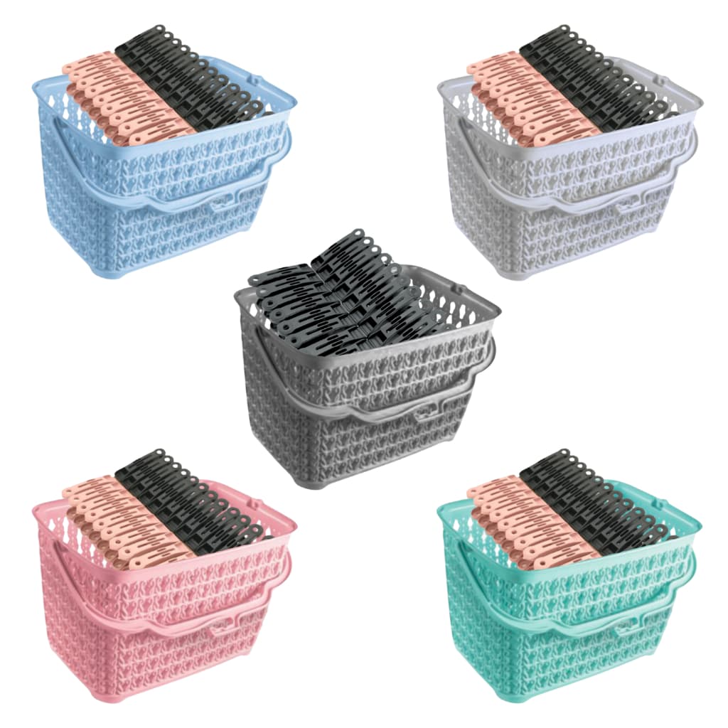 Kit Cesto + 60 Prendedores Roupas Reforçado Cesto Multiuso com Alça