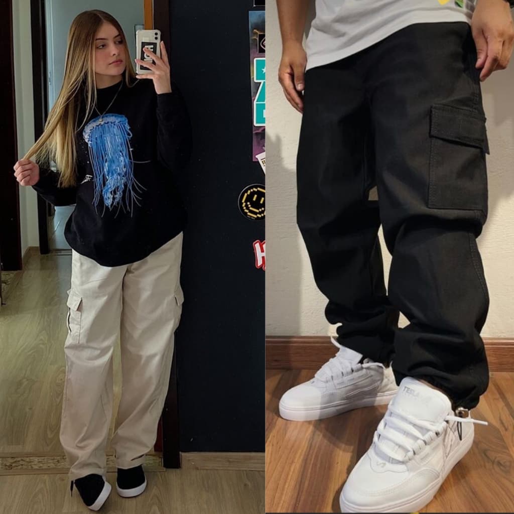 Calça Cargo Feminina e Masculina Boca Larga Skatista Streewear