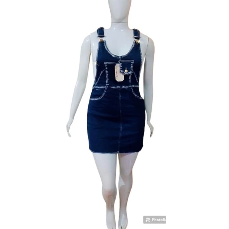 Jardineira Saia Jeans com Lycra