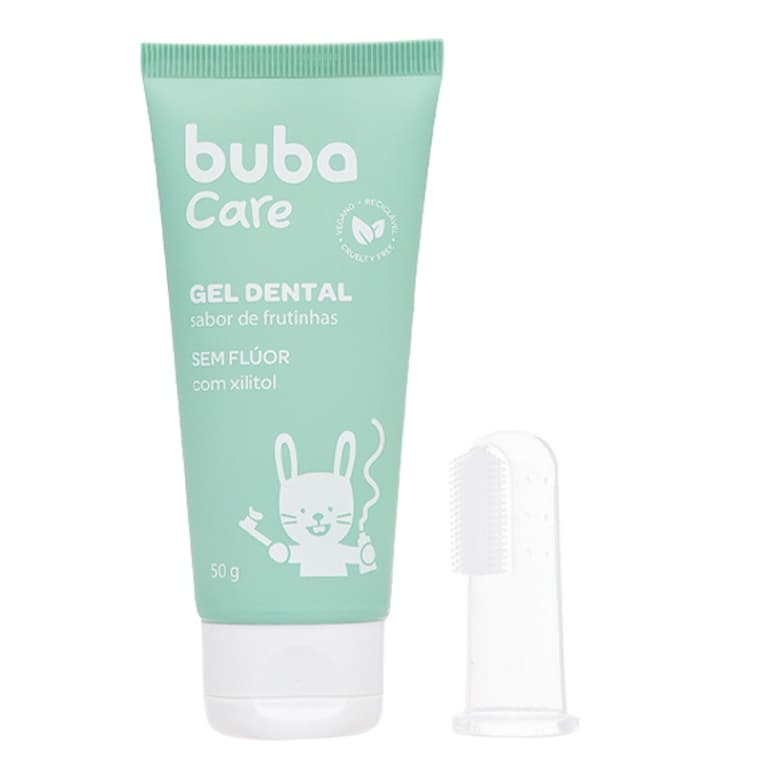 Gel Pasta Dental buba + Escovinha com fluor vegano Escova Massageador De Dente 50 g buba