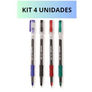 Caneta Gel Fit 0.6 - Azul Preta Vermelha Verde Jocar Office-Kit 4 Unidades