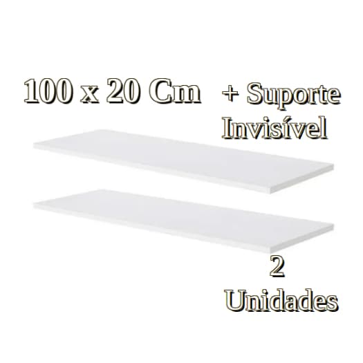 2 Prateleiras Lisa Mdf 15mm Branco 100x20 Cm Com Suporte Invisível e Bucha