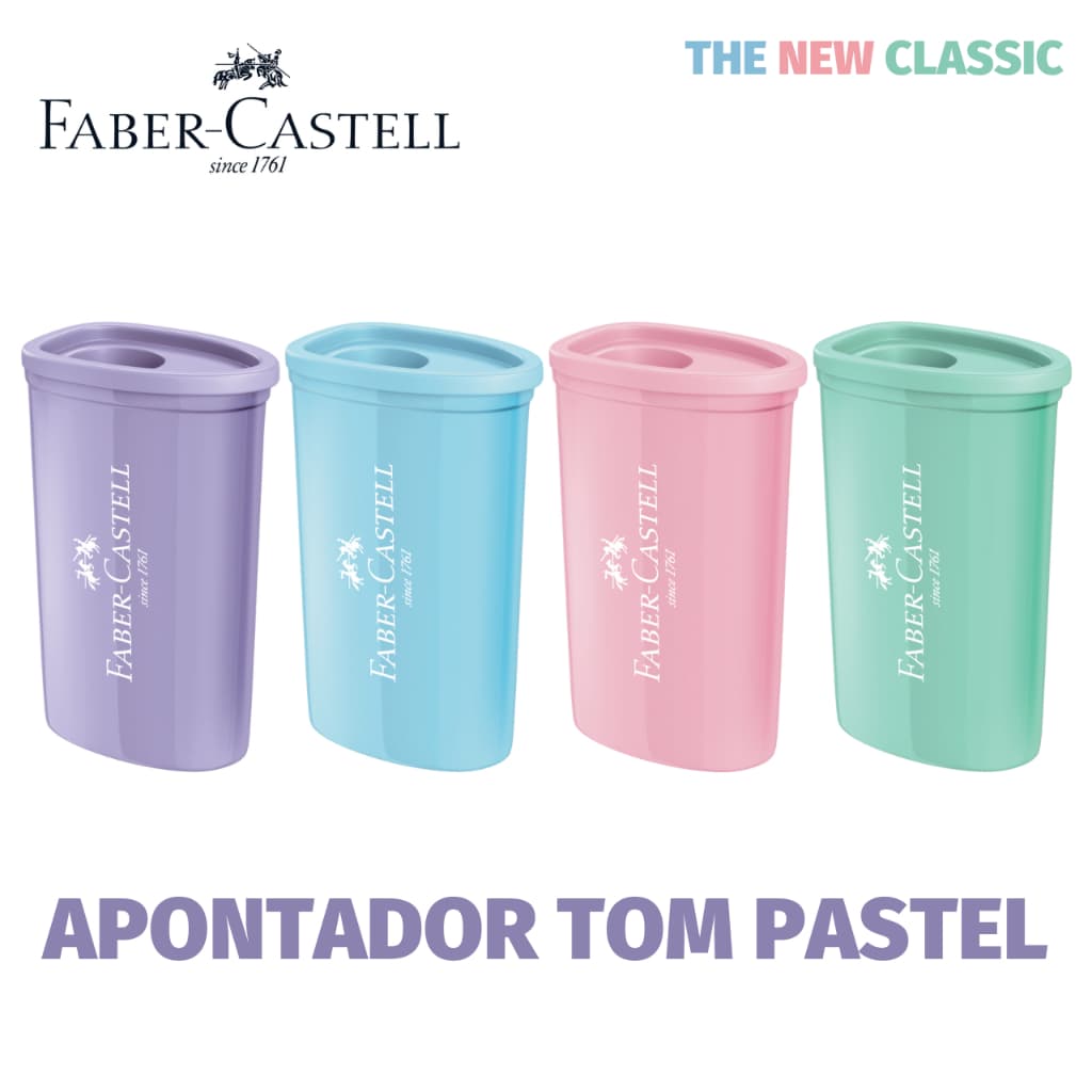 Apontador com Depósito Tom Pastel Faber Castell - Rosa, Azul, Lilás e Verde