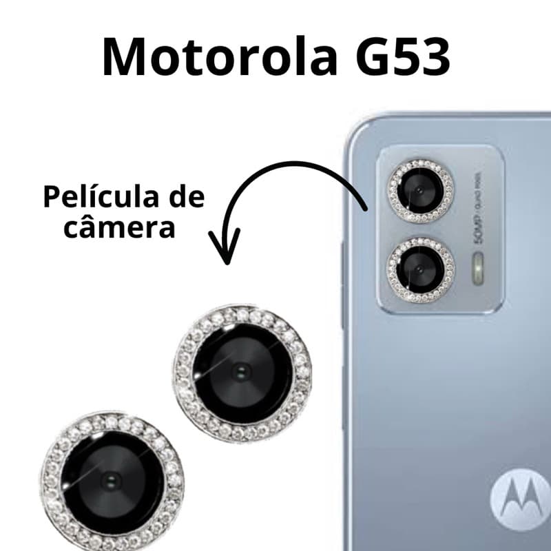 Película Câmera Traseira Motorola Moto G53 em Vidro 3D Anti-Impacto Protetora COM BRILHO STRASS