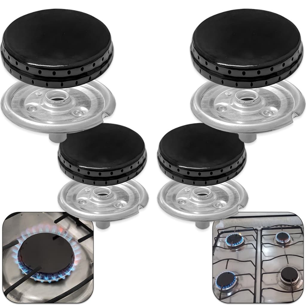 4 Tampas para Boca de Fogão e 4 Queimadores para Fogão Esmaltec Veneza/ Ágata/ Bali/ Munique/ Caribe