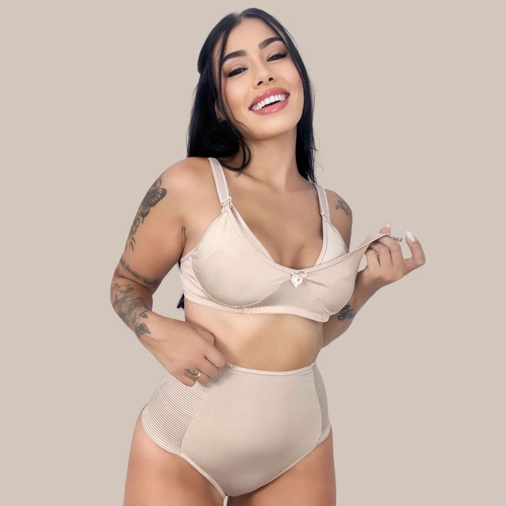 Kit Maternidade Sutiã Amamentação MICROFIBRA + CALCINHA Cinta Modeladora Pós Parto.