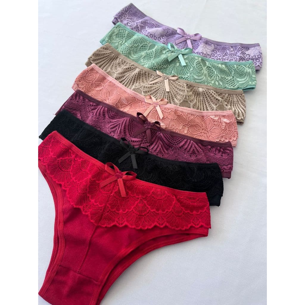 Promoção Kit 5 Calcinhas em Algodão Conforto Renda Cotton Roupas Femininas Anti Alérgico Não Marca