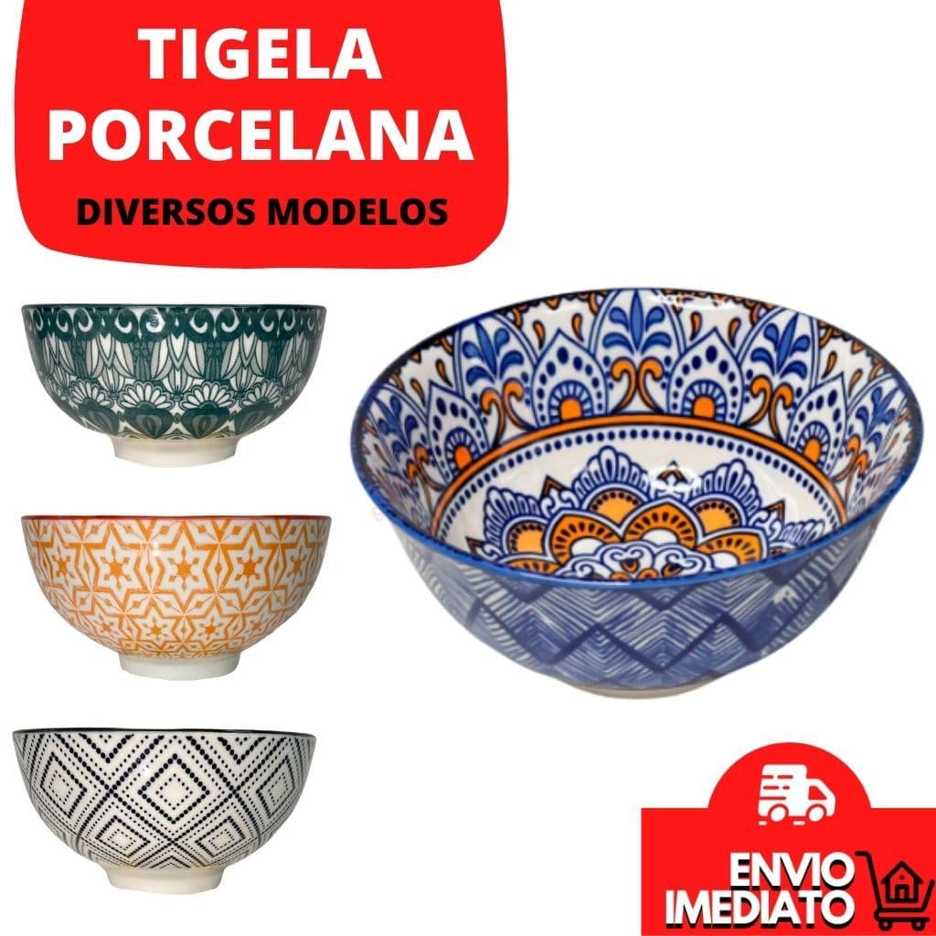 Tigela Bowl Cambuca Porcelana Estampado Sopas Caldos Sobremesa Multiuso Mesa Posta Japonesa Luxo