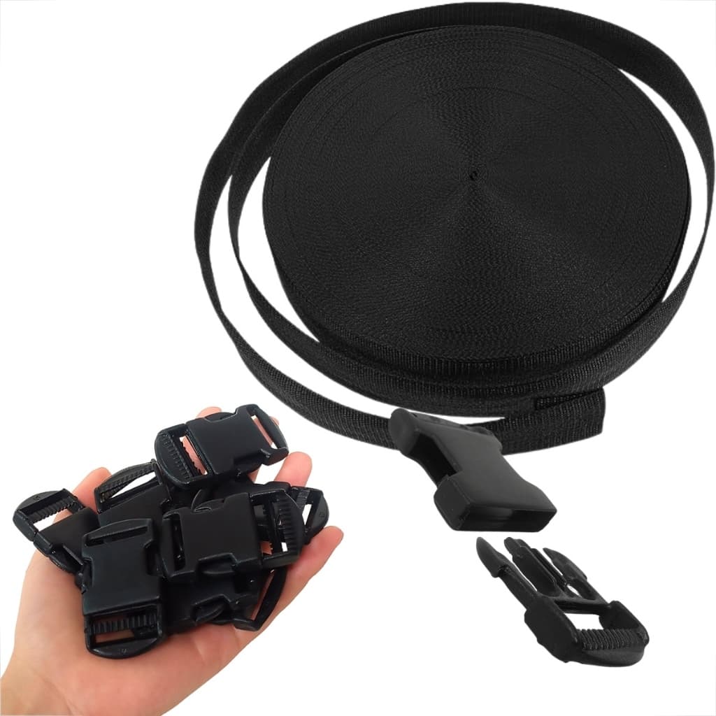Kit Cinta CA 25mm X 10 Metros + 10 Fechos de Engate Rápido Preto