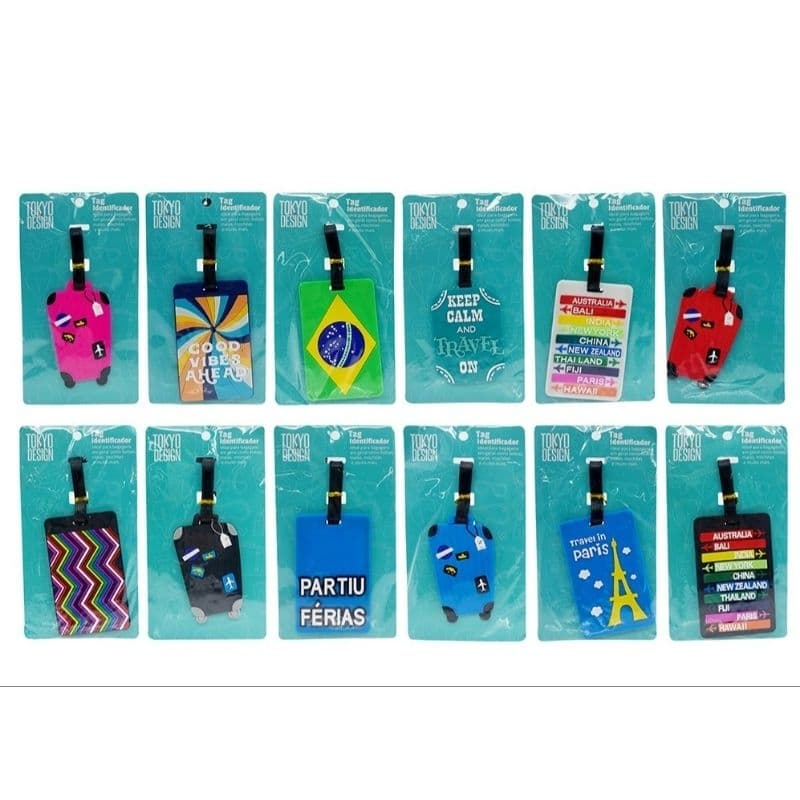 tag identificador de plástico emborrachado para malas de viagem e mochilas kit  com 2