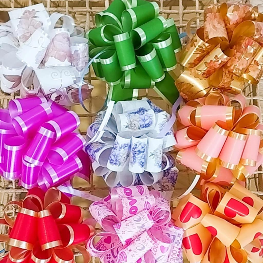 Kit 25 Laços Bola Pequenos de Fita Plástica 32mm P/ Presentes