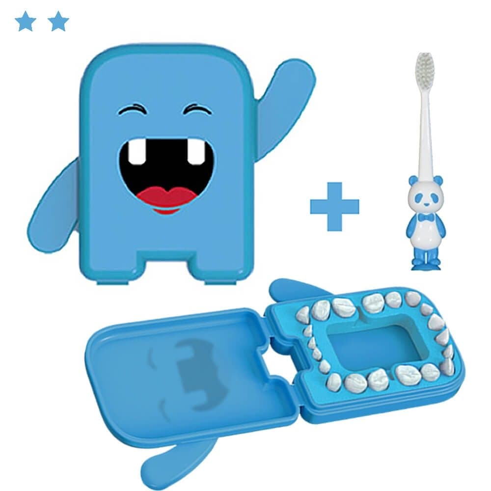 Kit Dentinho Feliz Porta Dente + Escova de Dente Infantil Caixinha Porta Dente de Leite Dentinho