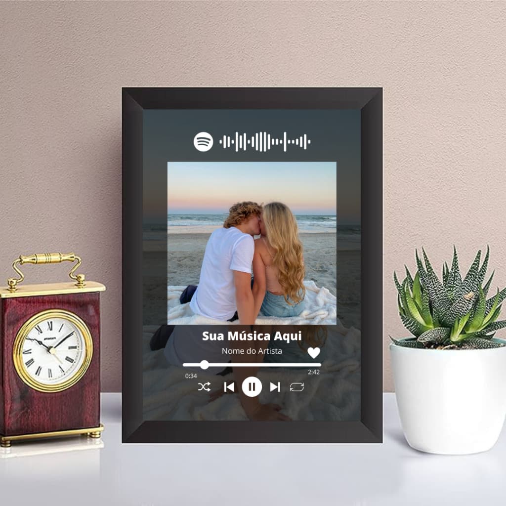 Quadro Placa Casal com Fotos e Música Personalizado - Presente Dia Dos Namorados