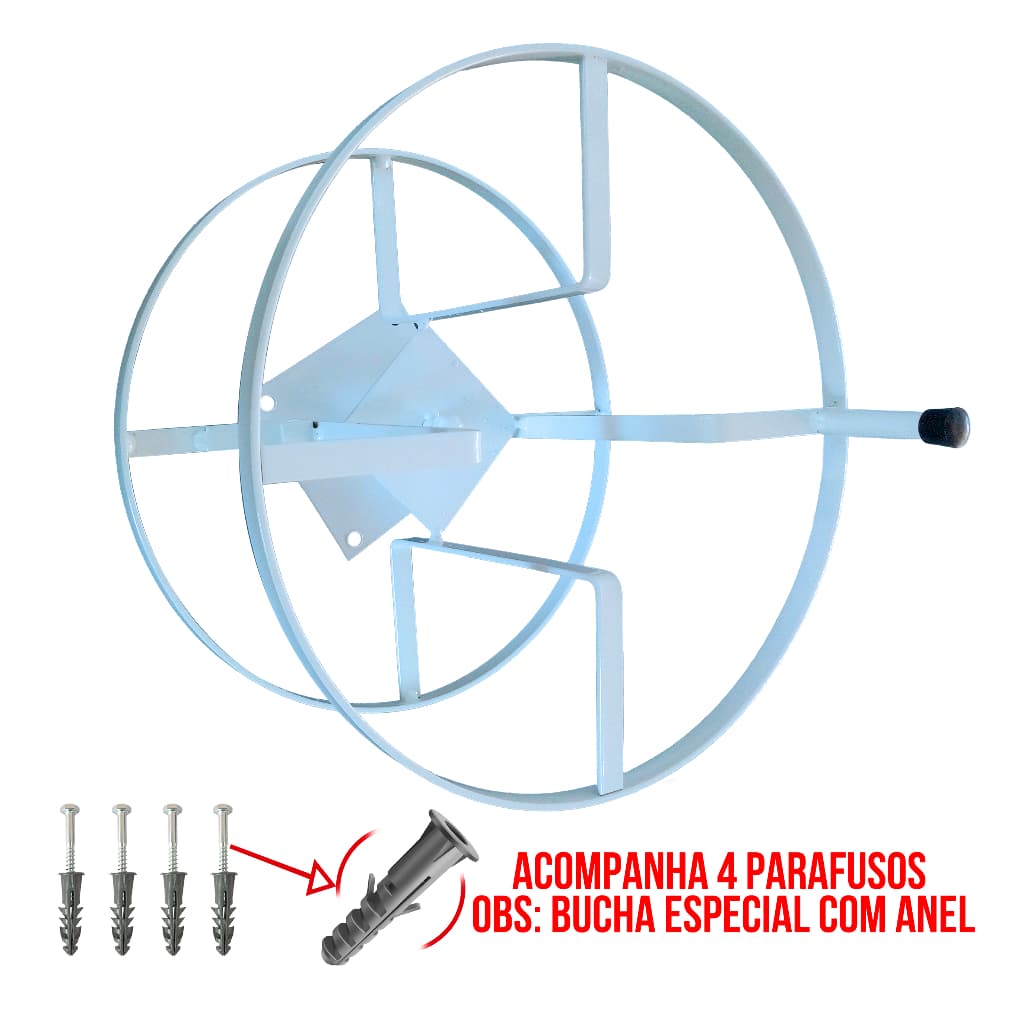 Suporte de Enrolar Mangueira - Enrolador Giratório Metal capacidade de 30 Metros