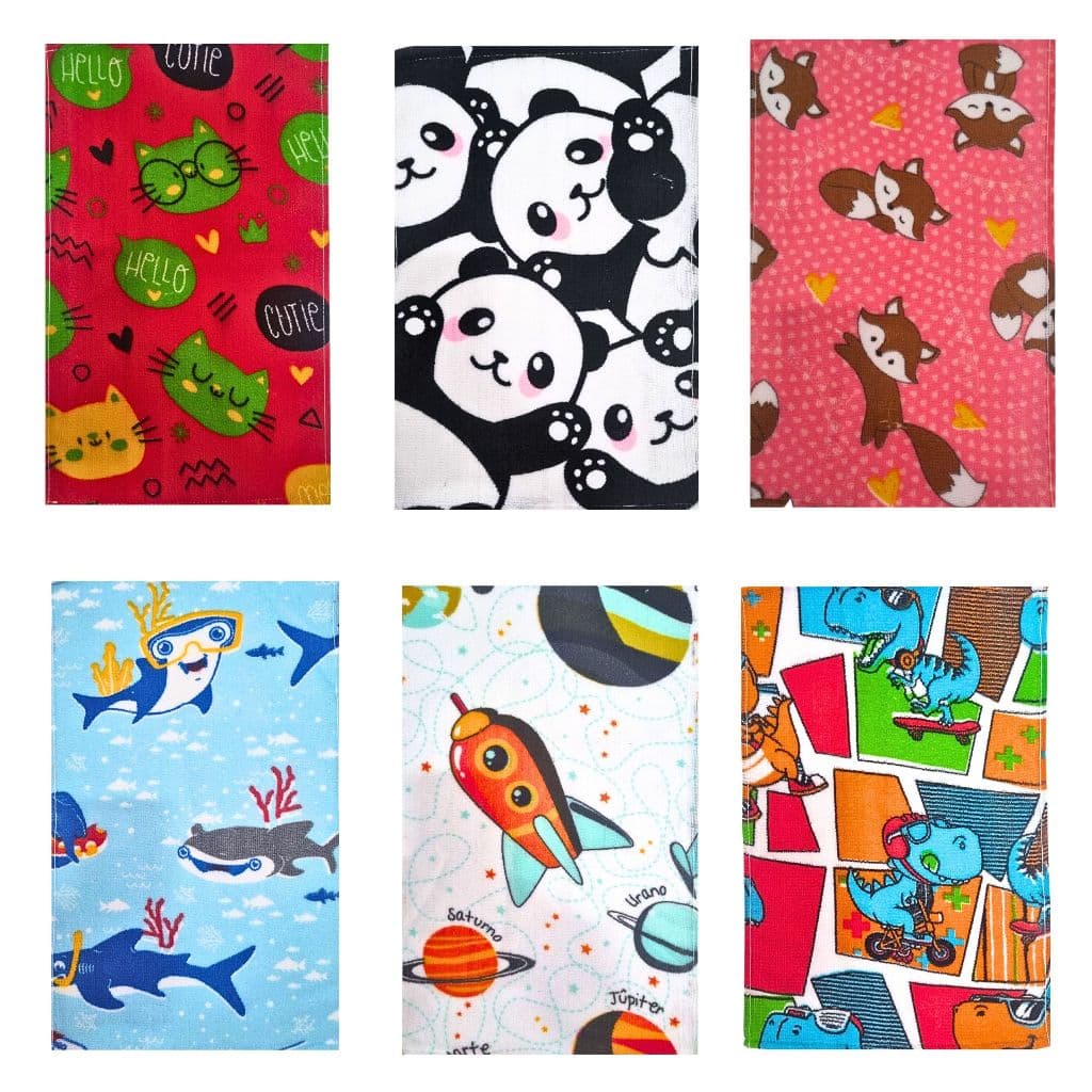 Kit 10 Toalhinhas De Mão Manicure Lavabo Escolar Personagens Infantil Desenhos Lancheira Criança