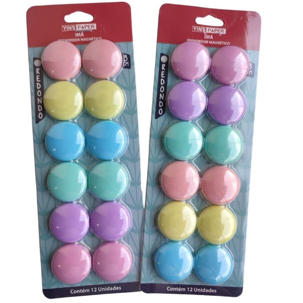 Kit 12 / 24 / 36 Imãs Coloridos Para Pendurar Avisos Em Geladeira Ou Quadro Metálico 3cm Redondo Tons Pasteis
