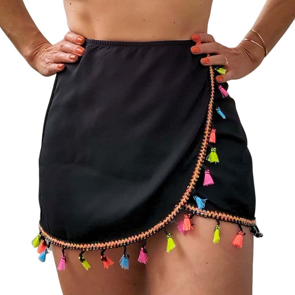 Marujá Beach Saída De Praia Em Viscose Com Pompom Ou Franja Canga de Praia Pareô