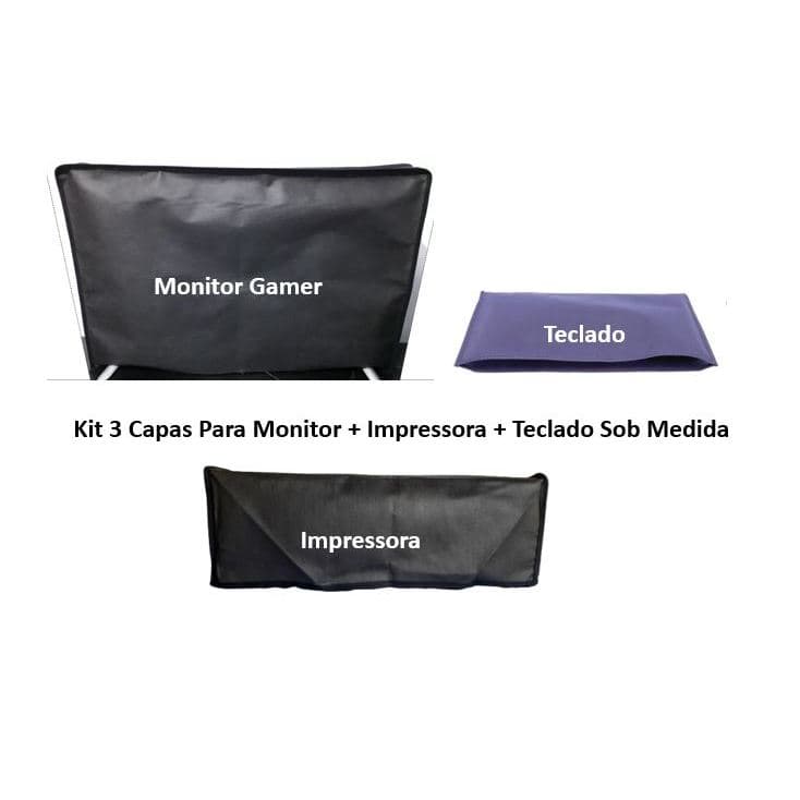 Kit 3 Capas Proteção Para 1.Monitor Led Gamer + 1.Teclado + 1.Impressora em TNT Preto Antipoeira Resistente Bonito.