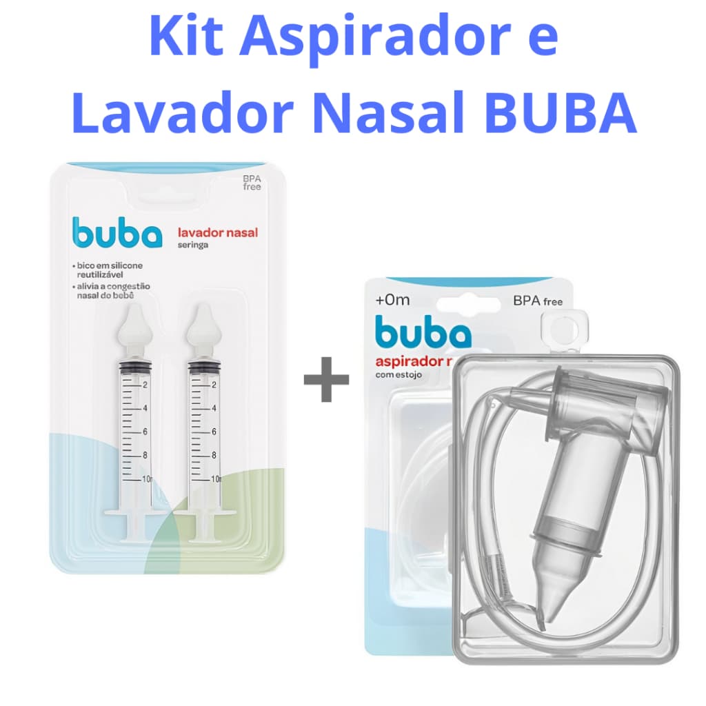 Kit Aspirador Nasal com Estojo + 2 Unidades de Seringa Lavador Nasal BUBA - Kit Limpeza Nasal para Bebês / Resfriado