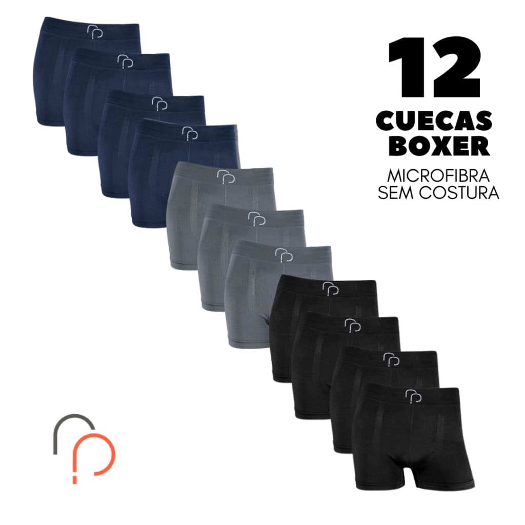 Kit 12 Cuecas Boxer Sem Costura em Microfibra RP