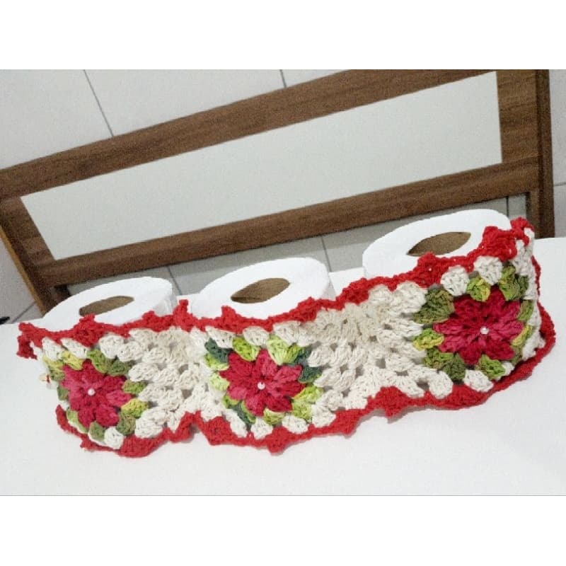 Porta papel higiênico de crochê comporta 2 ou 3 rolos de 60 metros