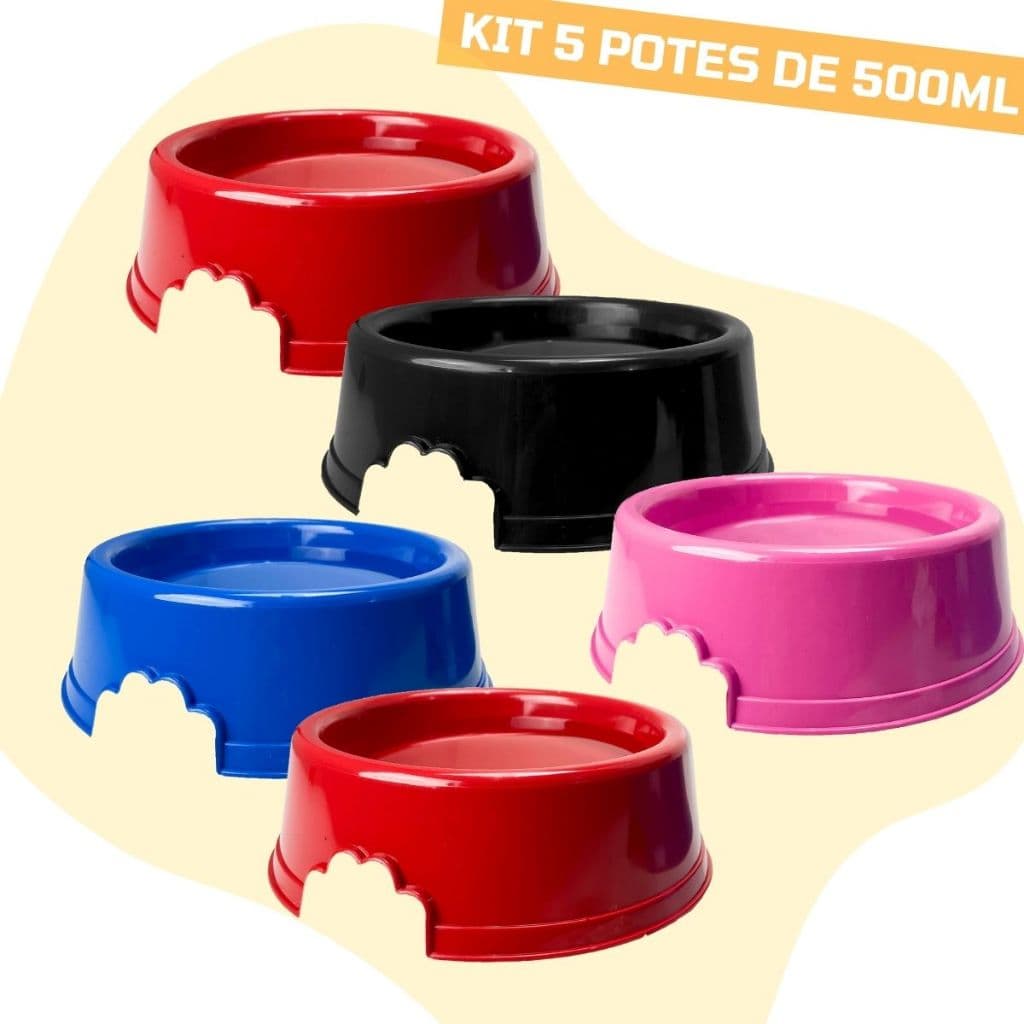 Kit 5 Comedouros Grande 500ml Pet Cachorro Gato Pote de Ração